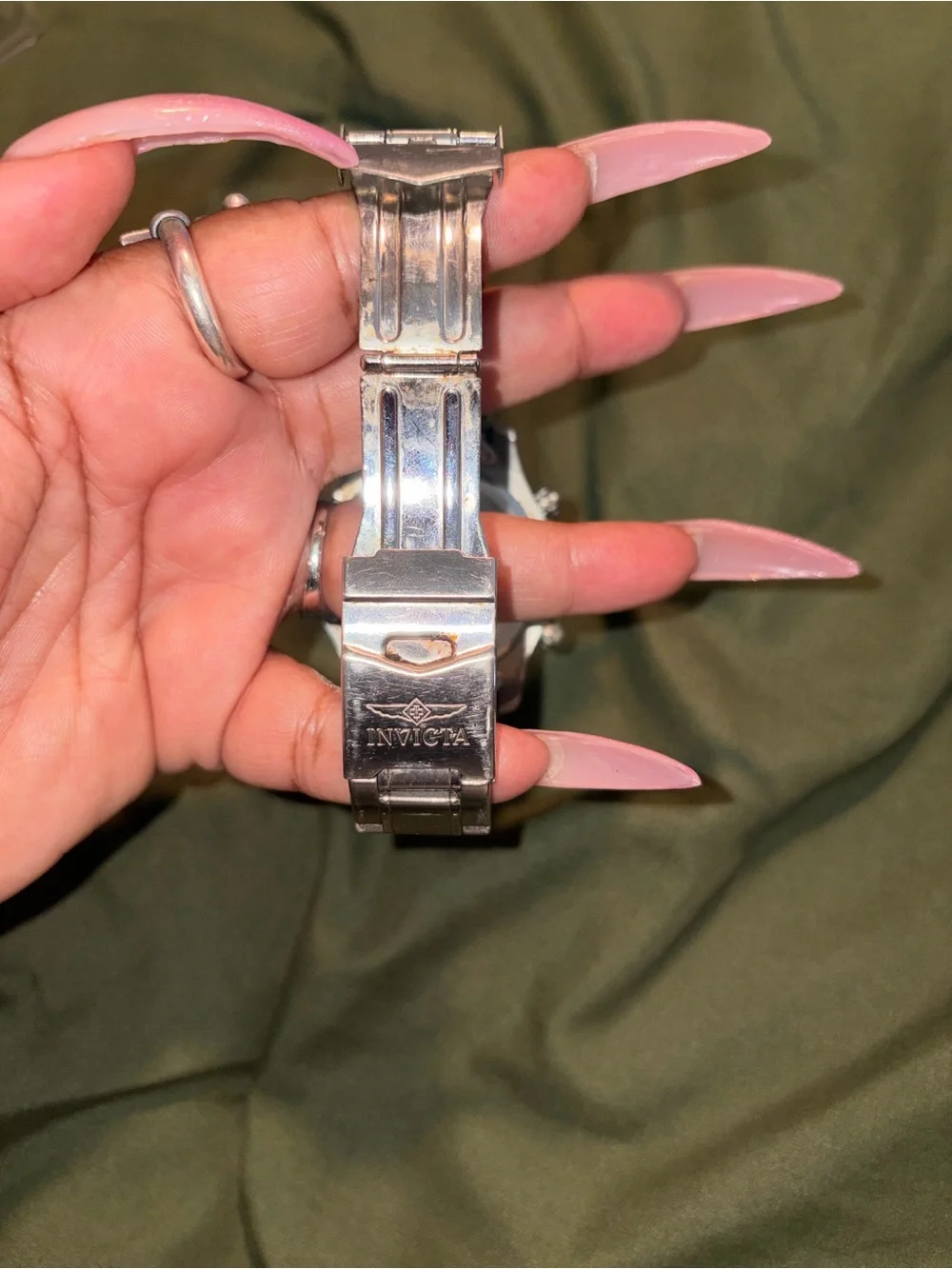 Invicta Silver Bracelet Chronograph Watch with Black Dial
